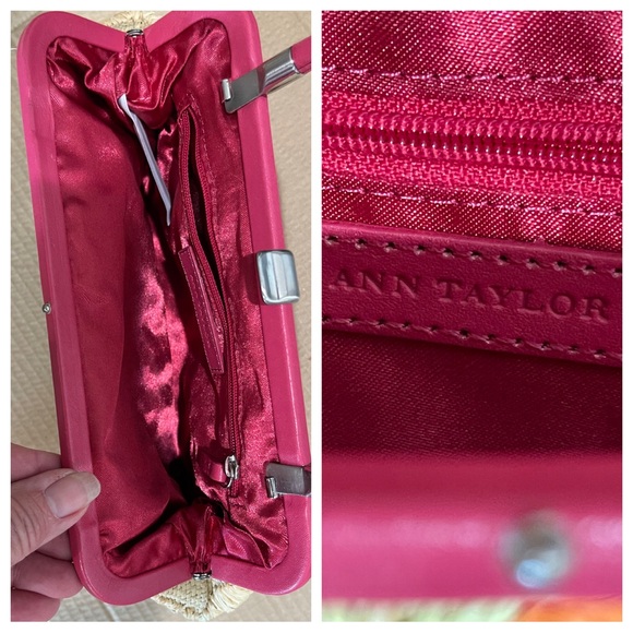 Ann Taylor Floral Straw Mini Bag Clutch Lined With Clasp - Picture 5 of 7